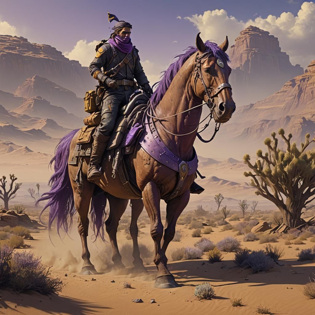 Post-Apocalyptic Postman on Mutant Horse, Dark Fantasy Art