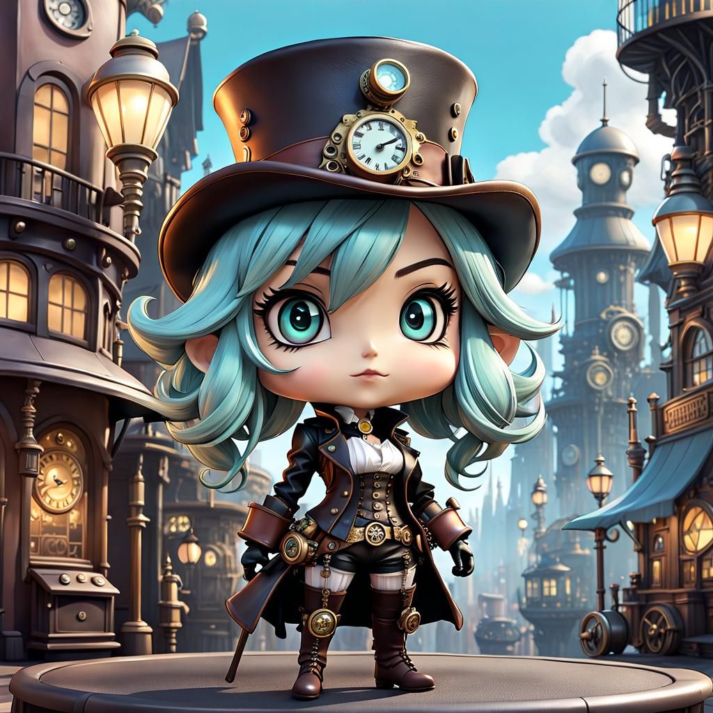 Chibi Steampunk Girl in Anime Style