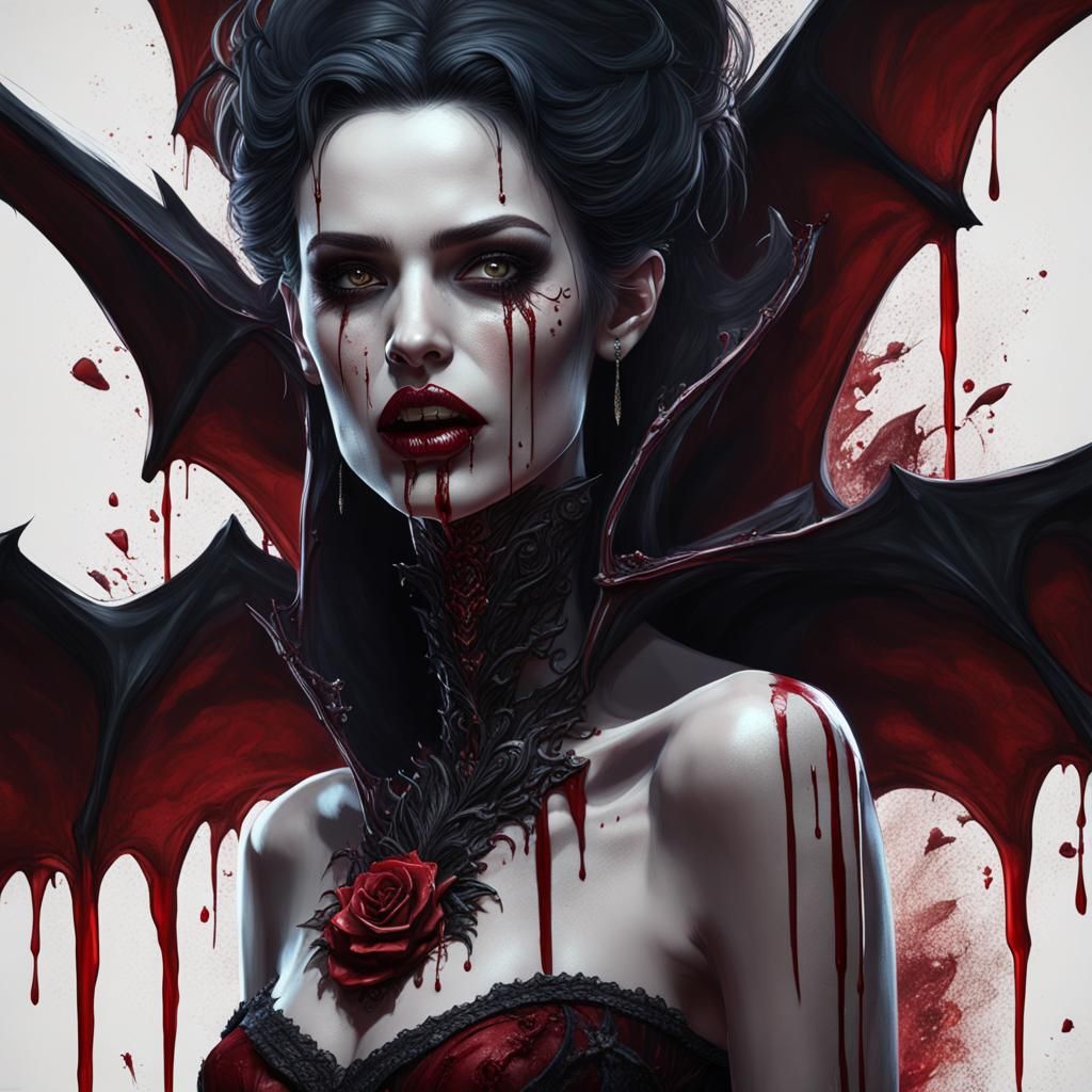 Gothic Vampire Bites Man in Detailed Fantasy Art