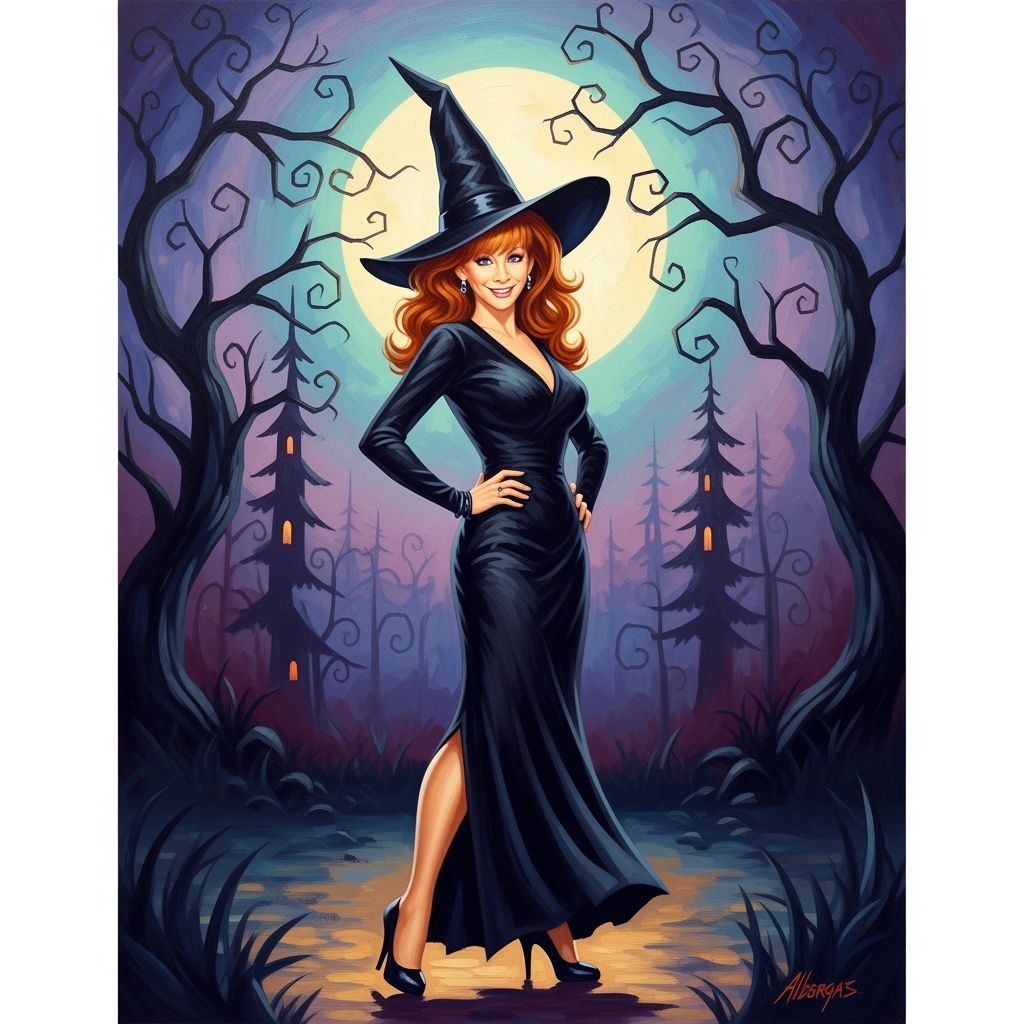 Reba McEntire as a Witch in Whimsical Oil Painting