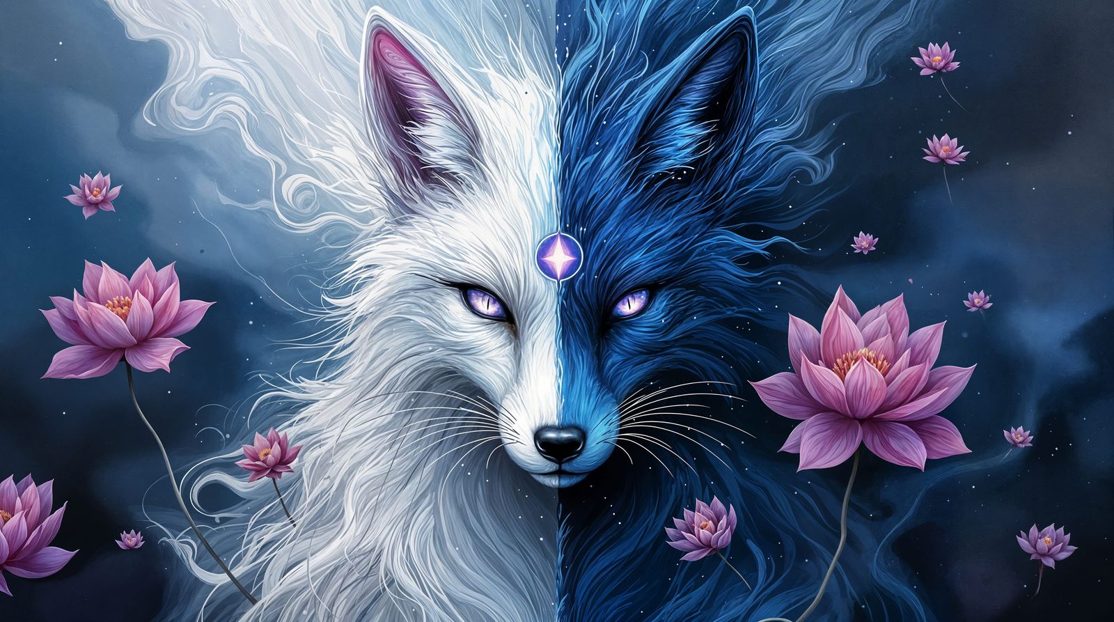 Surreal Kitsune Portrait in Ethereal Light and Dark