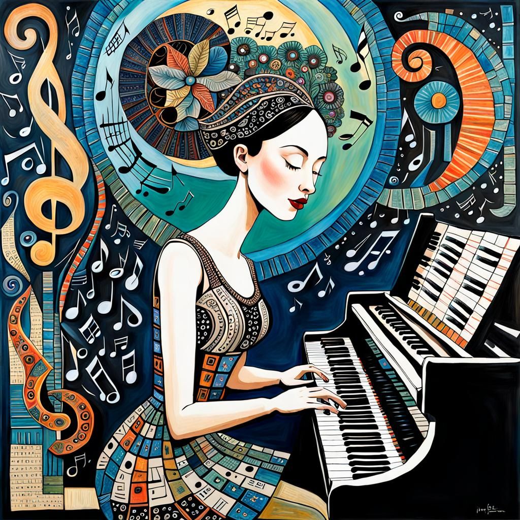 Whimsical Girl Playing Keyboard in 3D