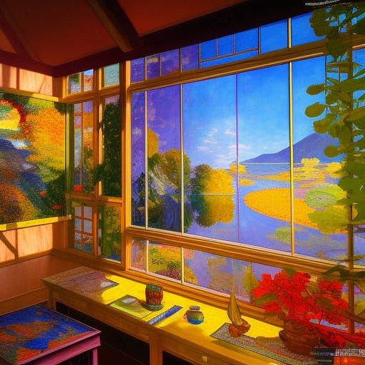 Stained Glass Art Studio: An Oil Painting Masterpiece