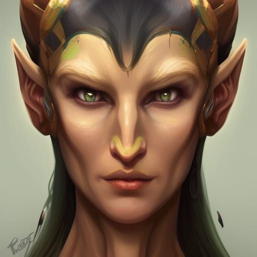 Fantasy Elf Character Portrait in Art Nouveau Style