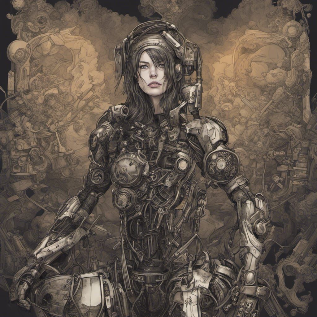 Steampunk Woman in Gloomy Setting