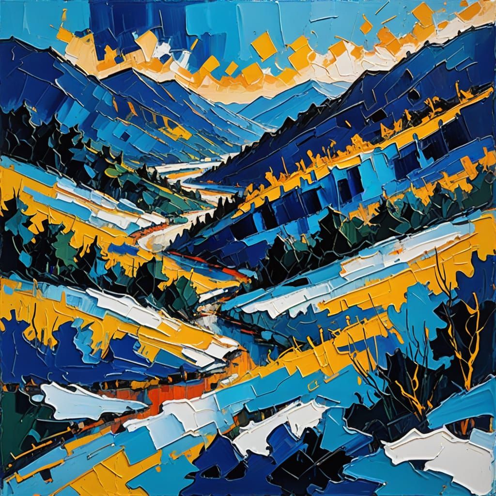 Abstract Snowy Valley in Expressionist Style