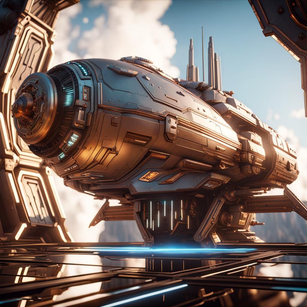 Art Deco Spaceship in 3D Cinematic Style