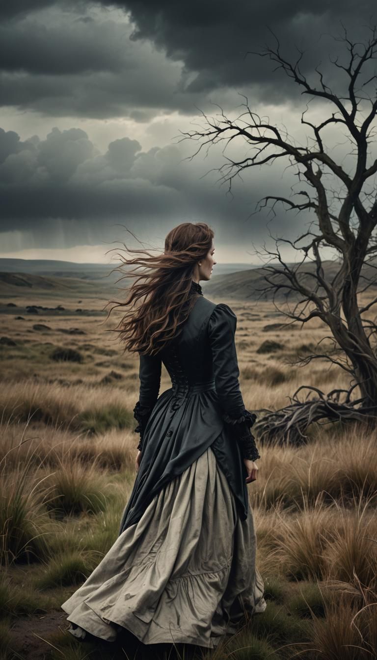 A beautiful Victorian woman standing with her back within a ...