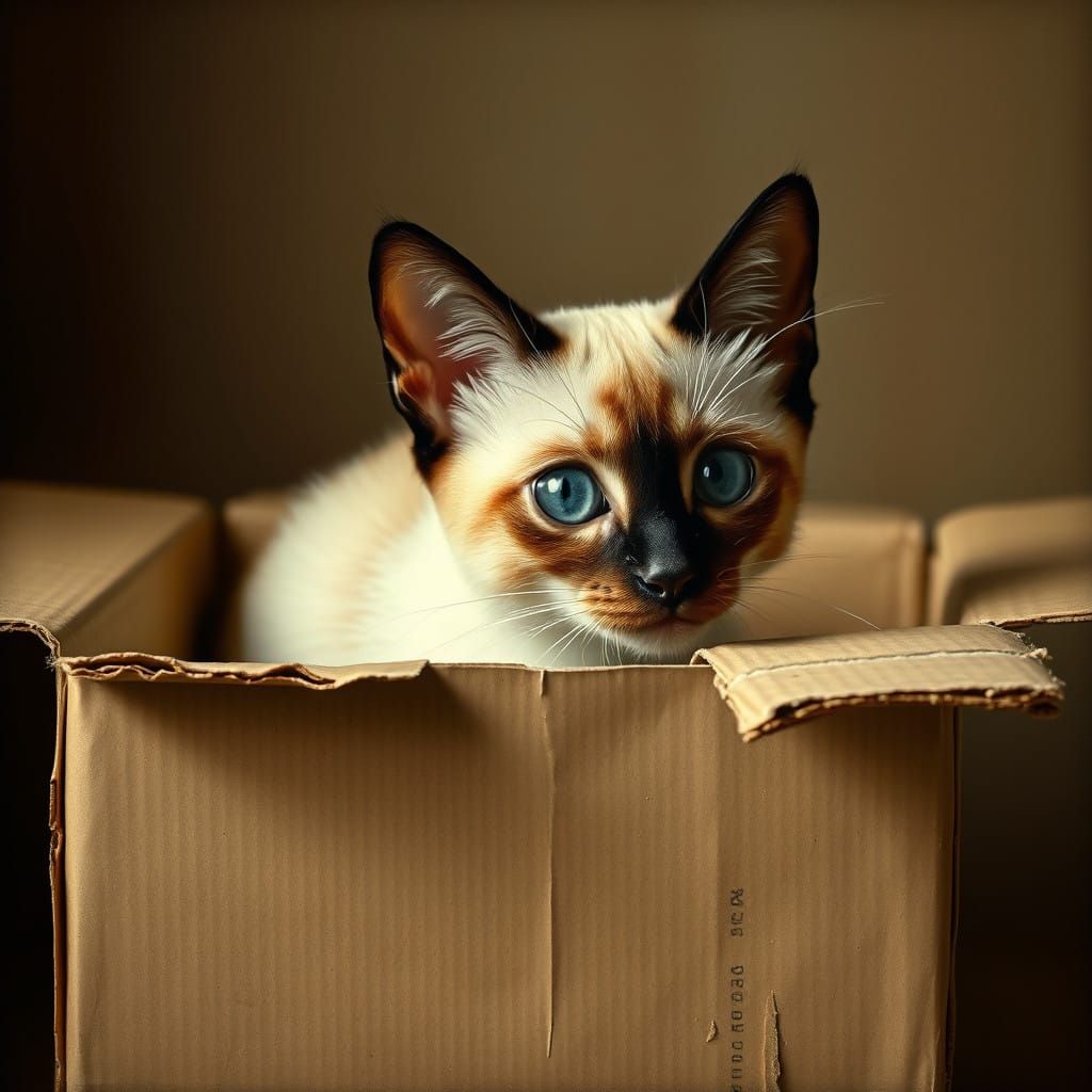 Siamese Cat Emerges from Vintage Box