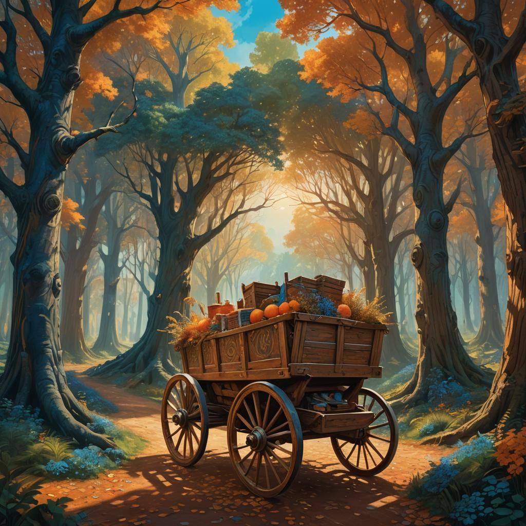 Fantasy Artist Selling Paintings in Enchanted Forest