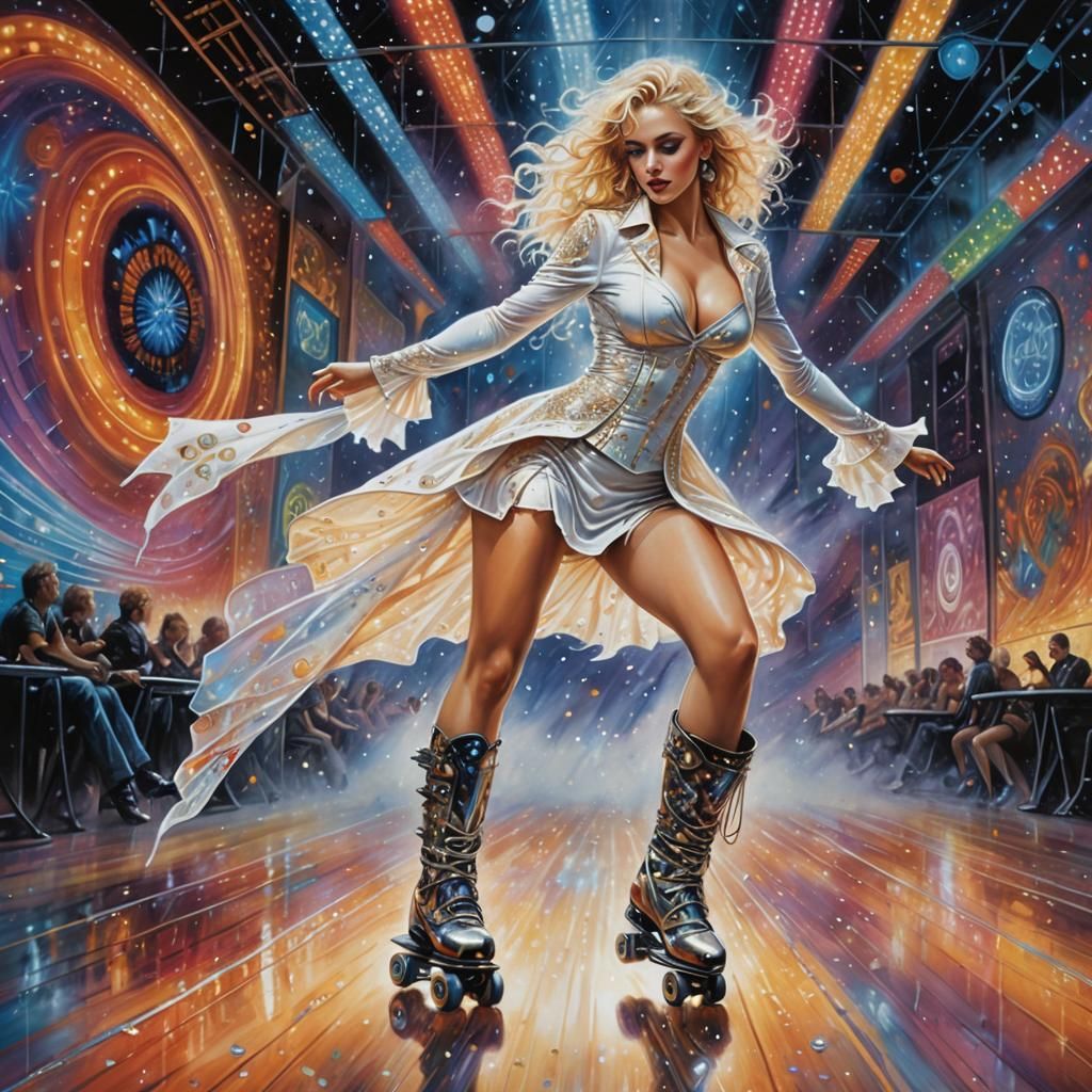 Disco Roller Skater in Hyperrealistic Style