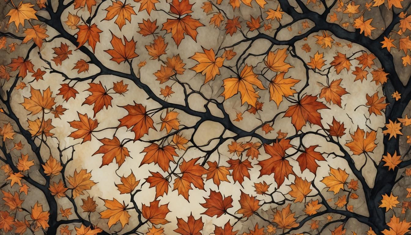 Autumn Fairy Silhouette in Watercolor Patchwork Style