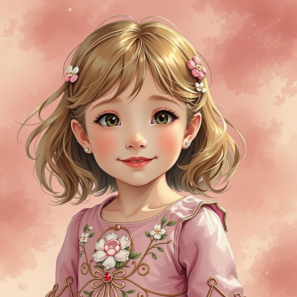 4 years old girl cute beautiful anime raises her right hand ...