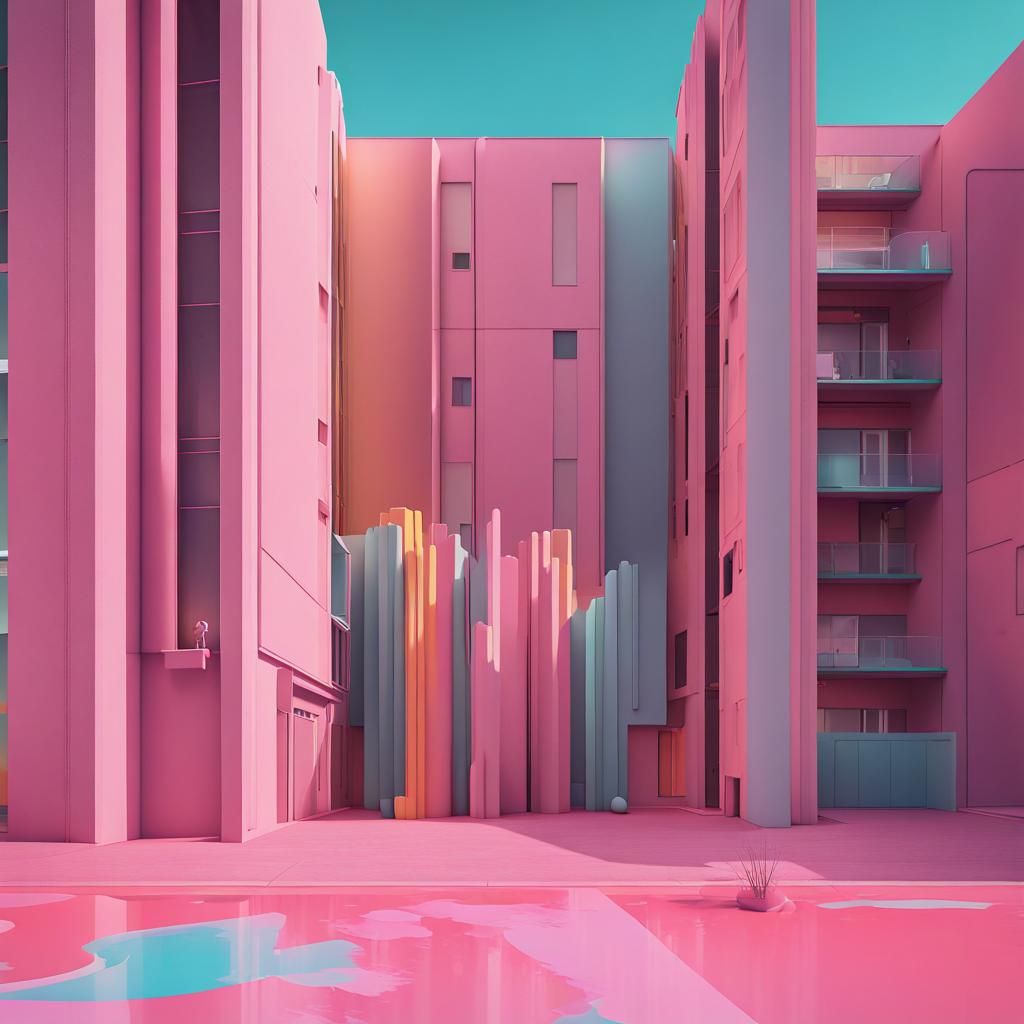 Surreal Urban Landscape in Pastel Colors