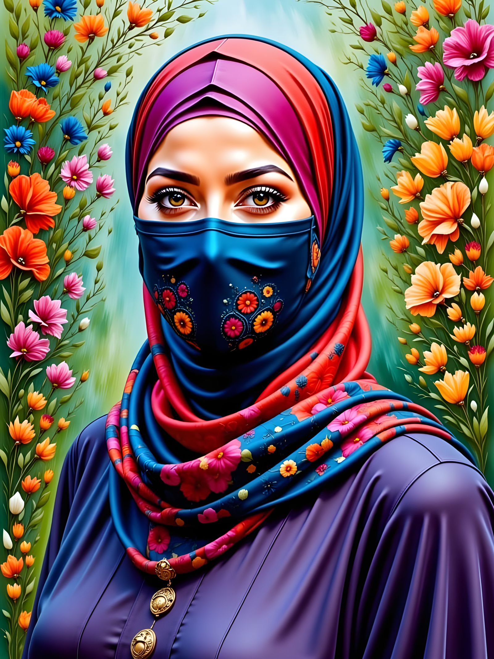 Elegant Young Woman in Modest Attire with Garden Background