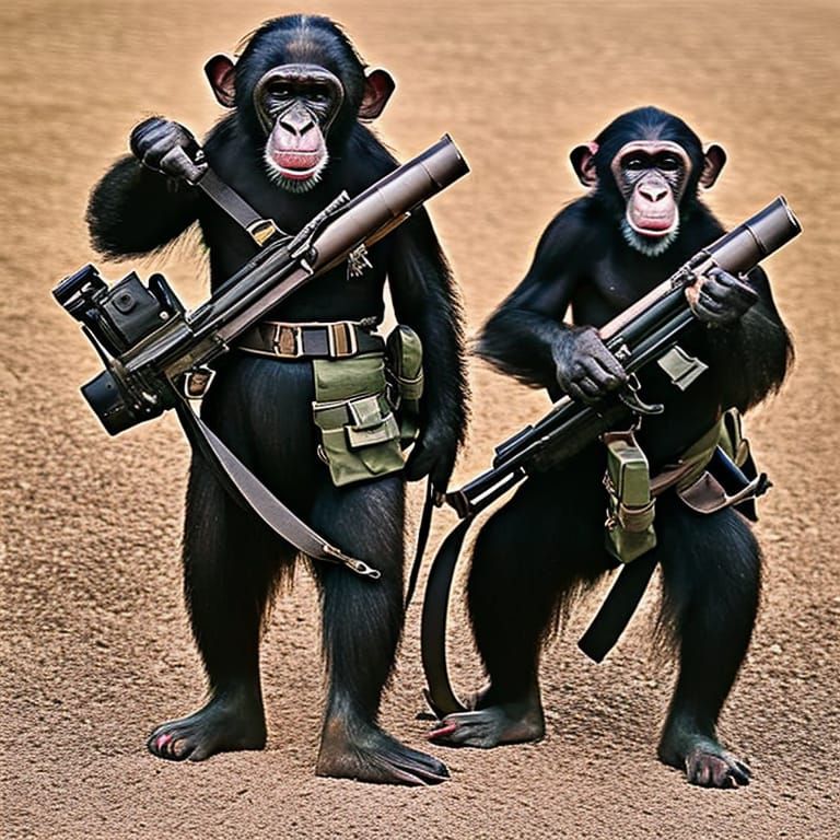 Chimpanzee Soldiers: A Surreal Gun Magazine Photo