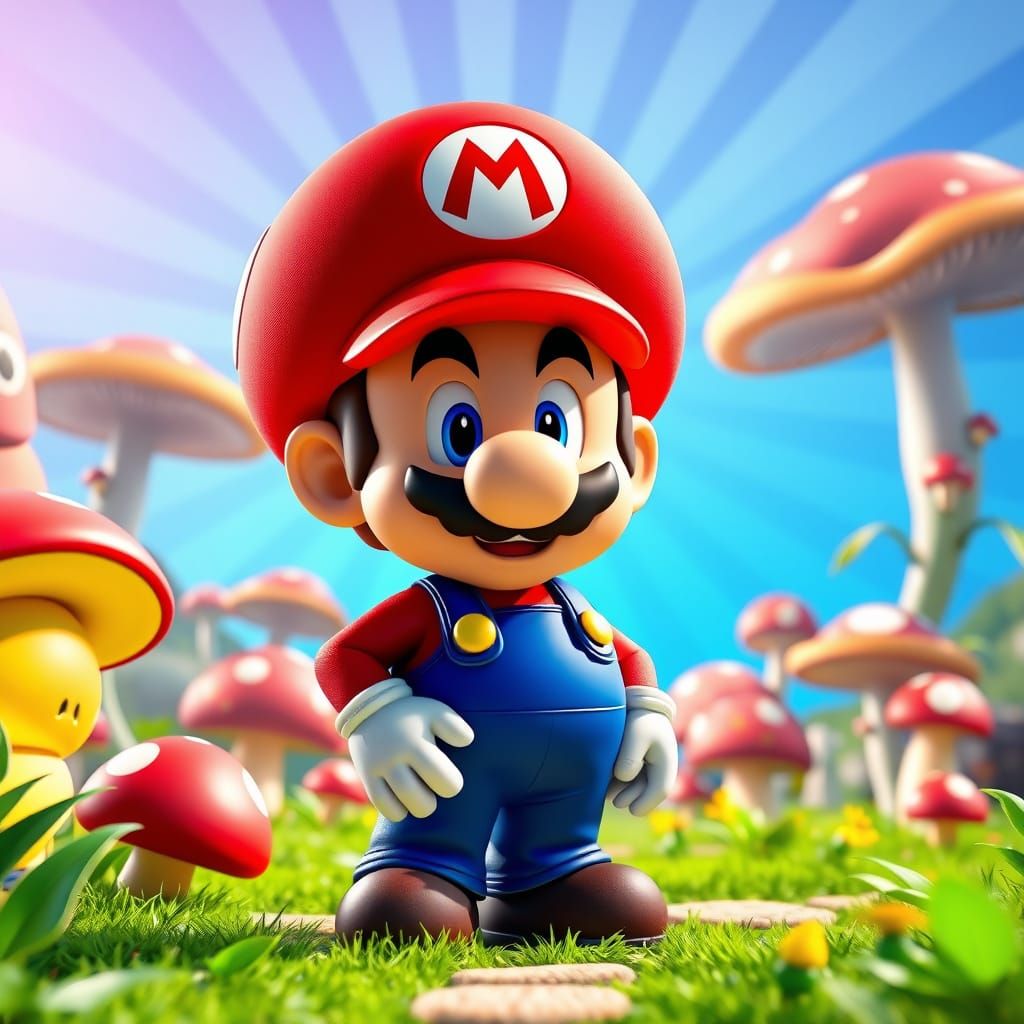 Baby Mario lost in the mushroom kingdom.