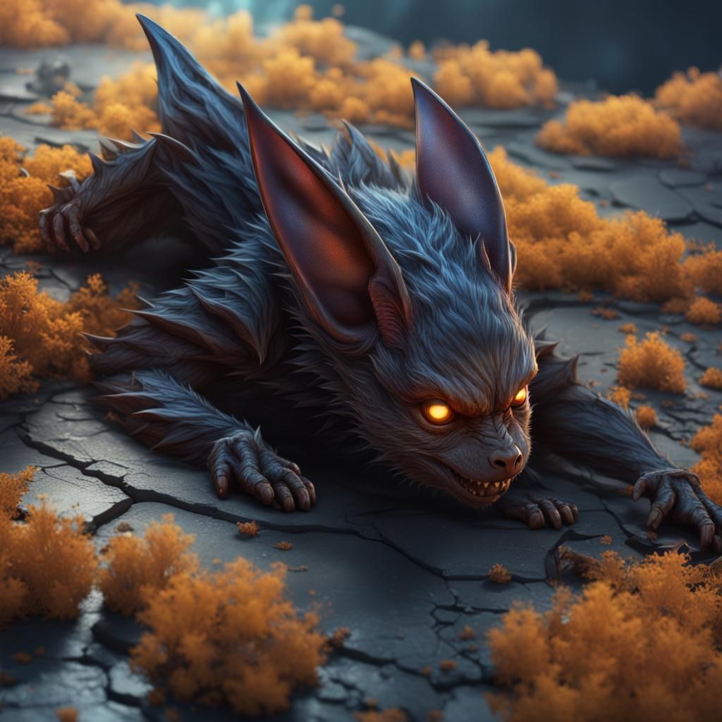 Upside-Down Sleeping Bat: Detailed Matte Painting