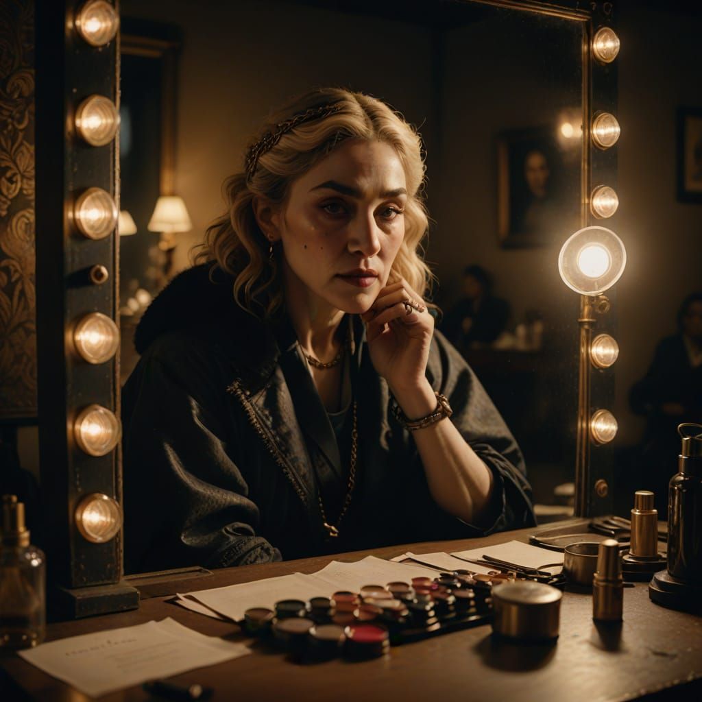 Moody Portrait of Madonna in Dimly Lit Dressing Room