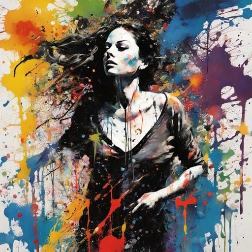 Abstract Woman in Colorful Splash Art Style