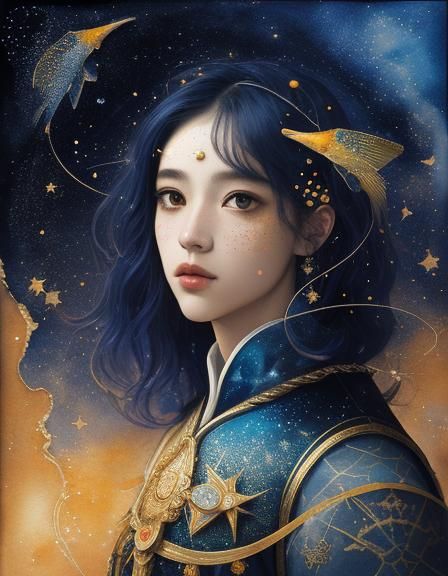 Woman as Pisces in Watercolor Style