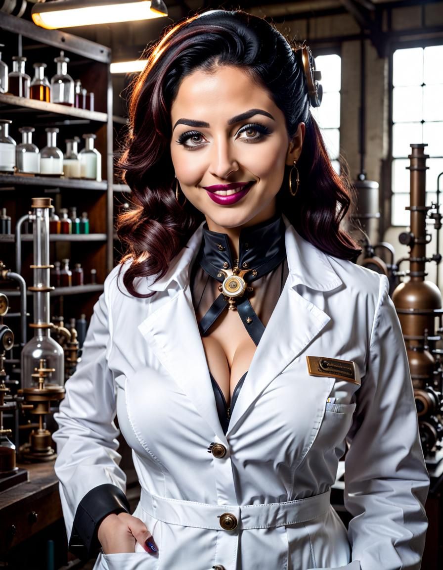 Steampunk Scientist Woman Portrait in Lab