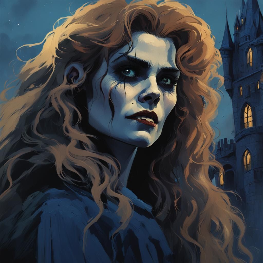 Female Vampire in Gothic Castle, Detailed Matte Painting