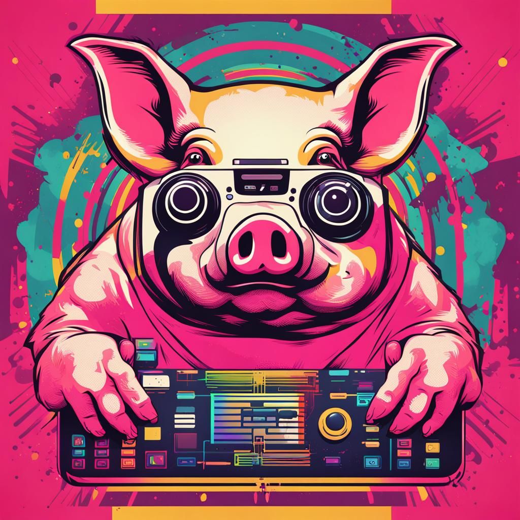 Pig Gamer in Pop Art Style