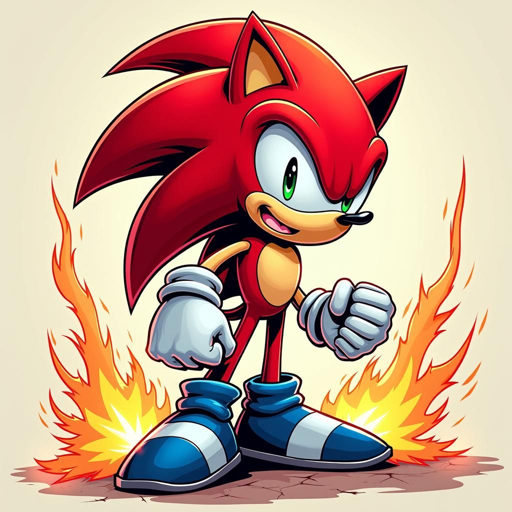 Heroic Red Sonic in Comic Book Style
