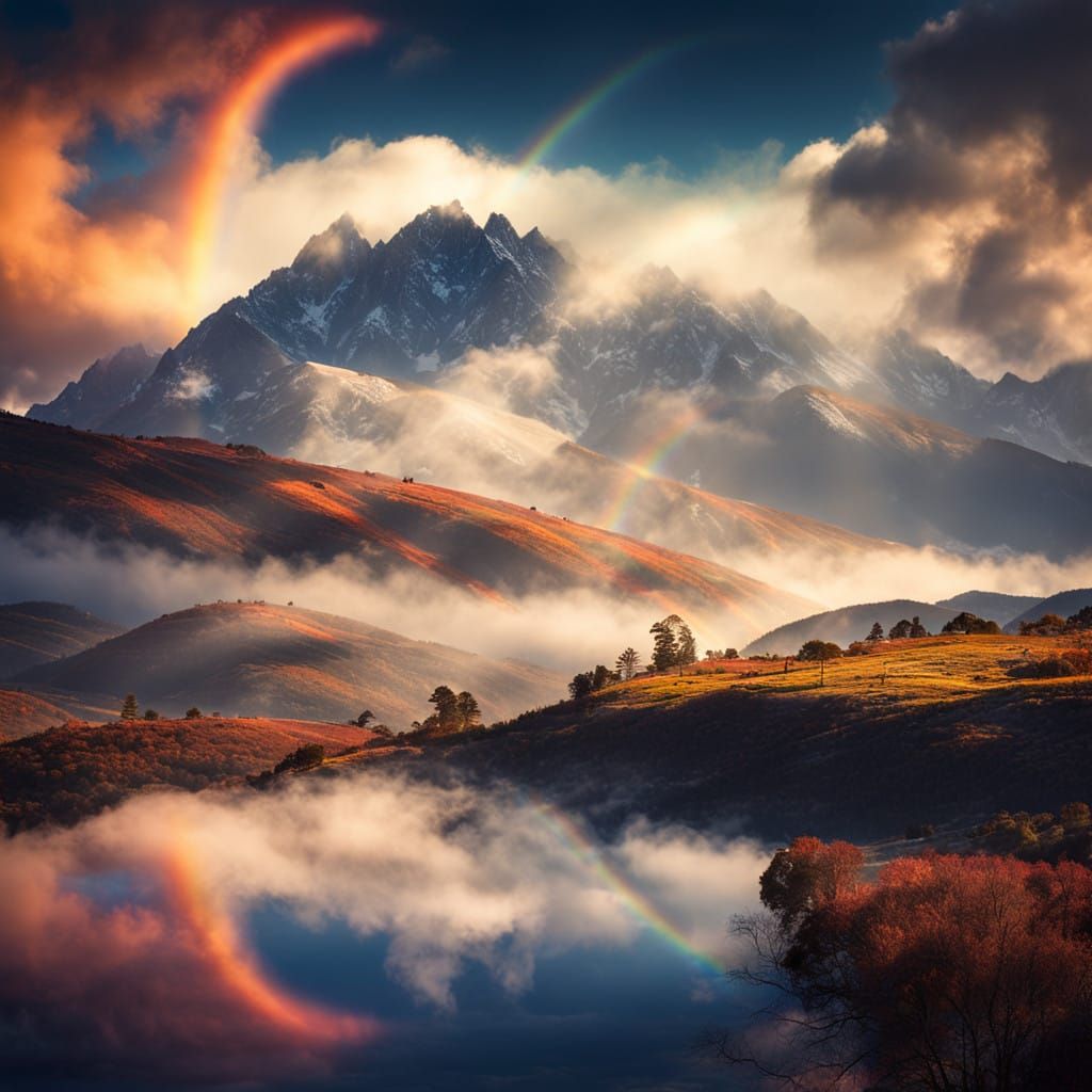 Vibrant Rainbow in Blue Skies with Soft White Clouds