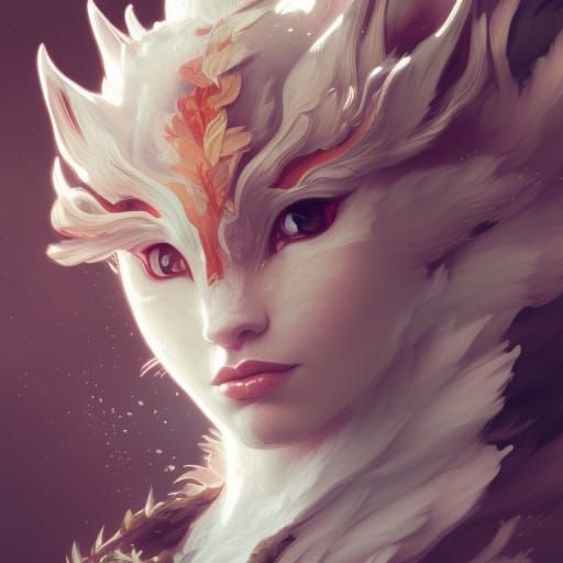 Detailed Nature Kitsune Portrait in Art Nouveau Style