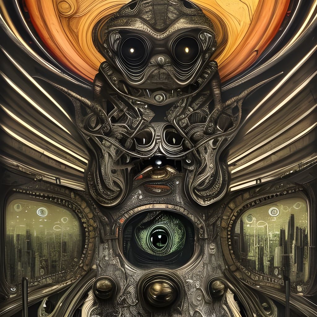 Giger-Inspired Cyberpunk Alien Pug Portrait