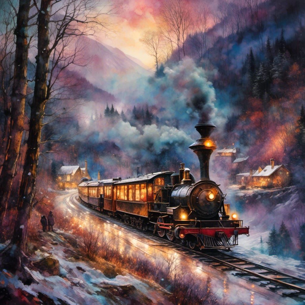 Vintage Steam Train Through Winter Valley