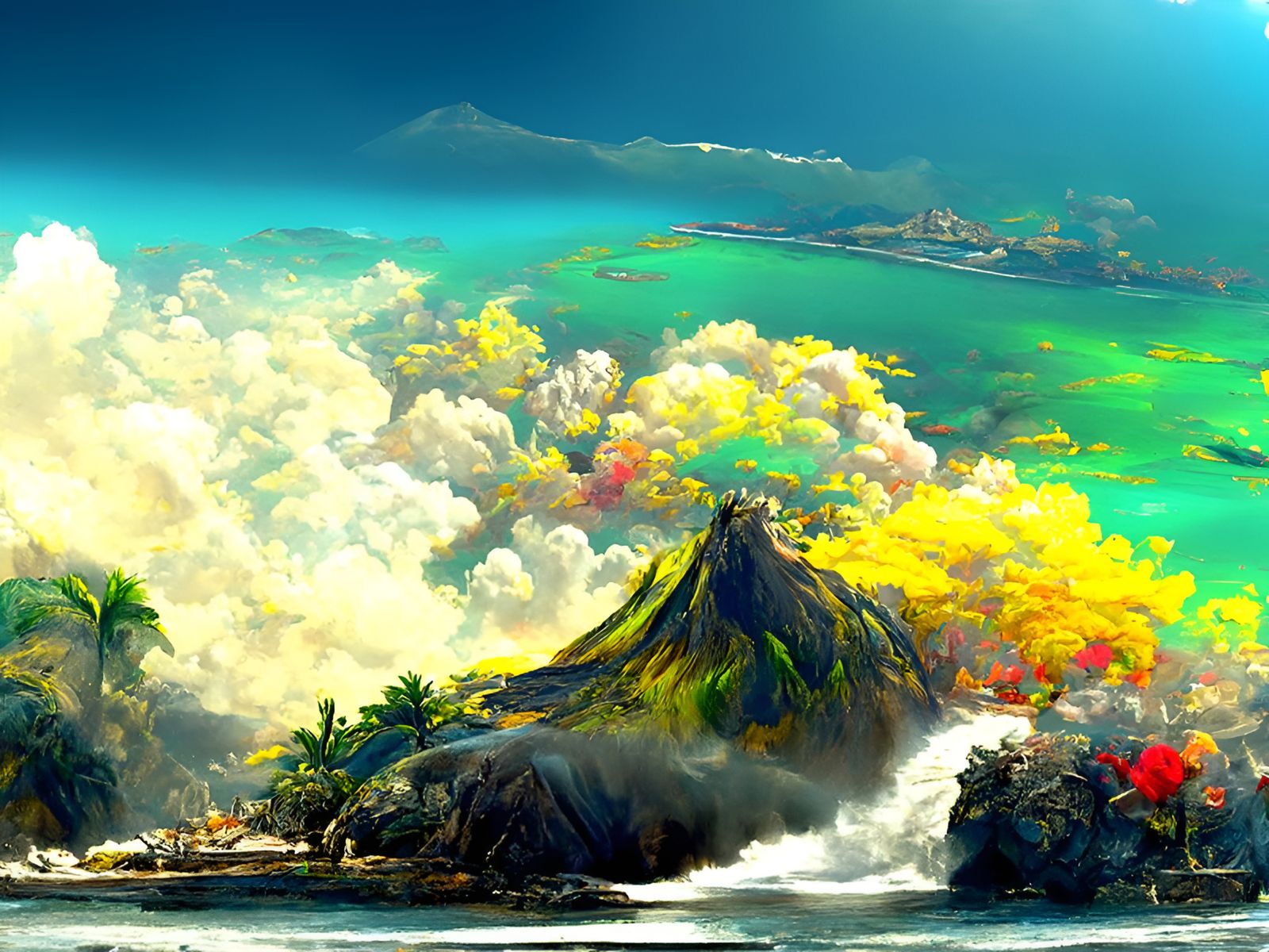 Lush Tropical Island Landscape Painting