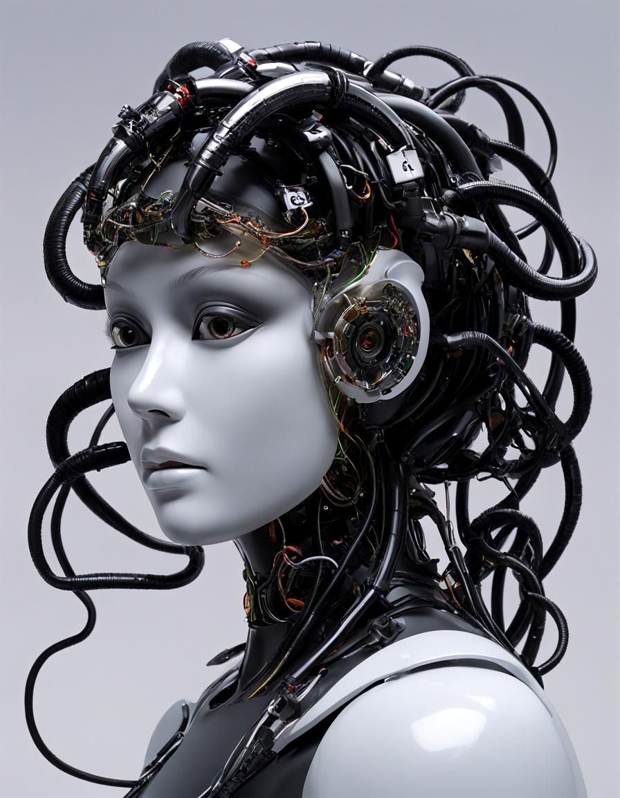 Cyberpunk Medusa with Mask and Robotic Wires