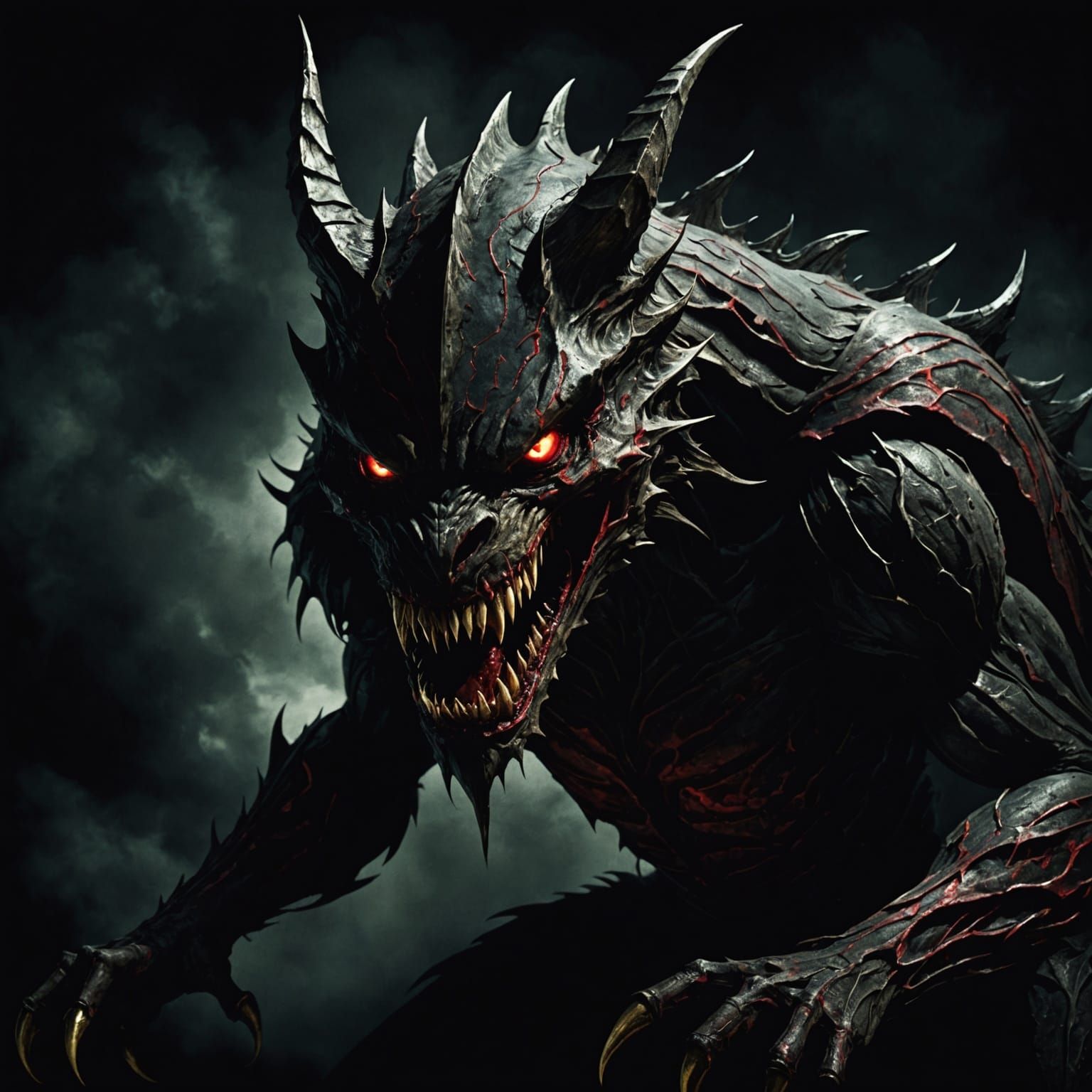 Terrifying Creature Emerges from Shadows: Dark Fantasy Art