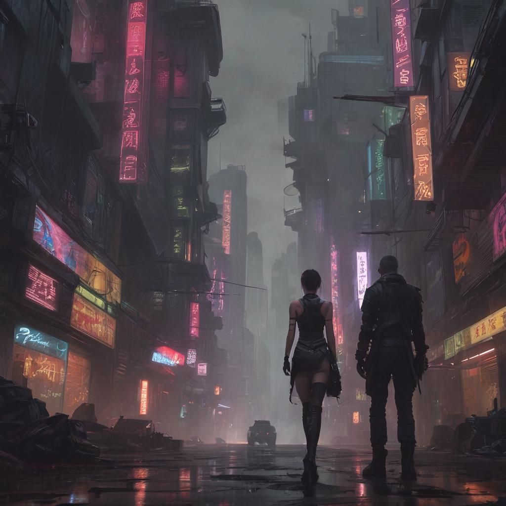 Cyberpunk Woman in Gothic Sci-Fi City