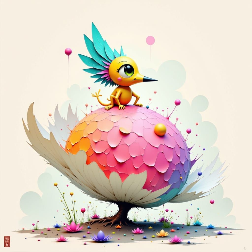 Feathery Orb in 3D Impasto Style