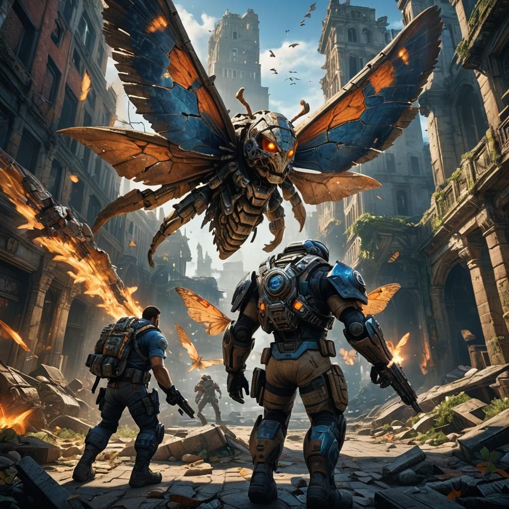 Gears of War Soldier Hunts Giant Moth