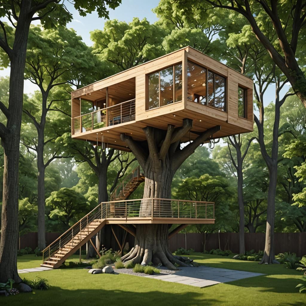 Postmodern Treehouse with Flat Roof Design