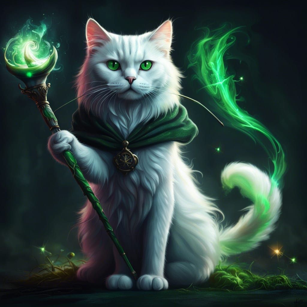 White Cat Witch with Green Eyes at Hogwarts