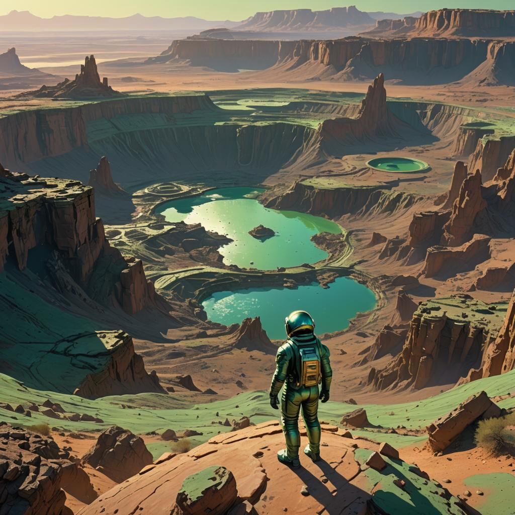 Astronaut on Mars with Ancient Ruins