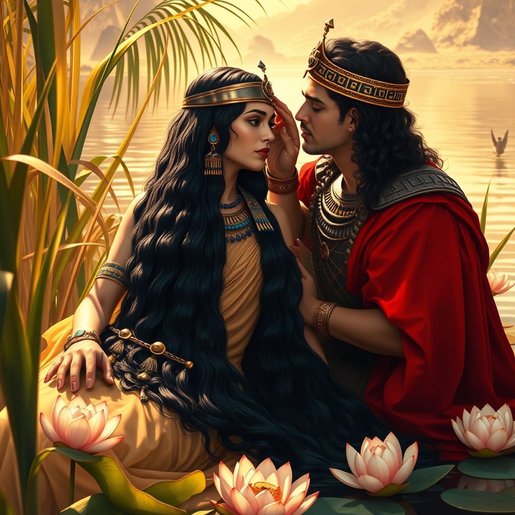 Egyptian Queen in Golden Radiance with Roman Soldier