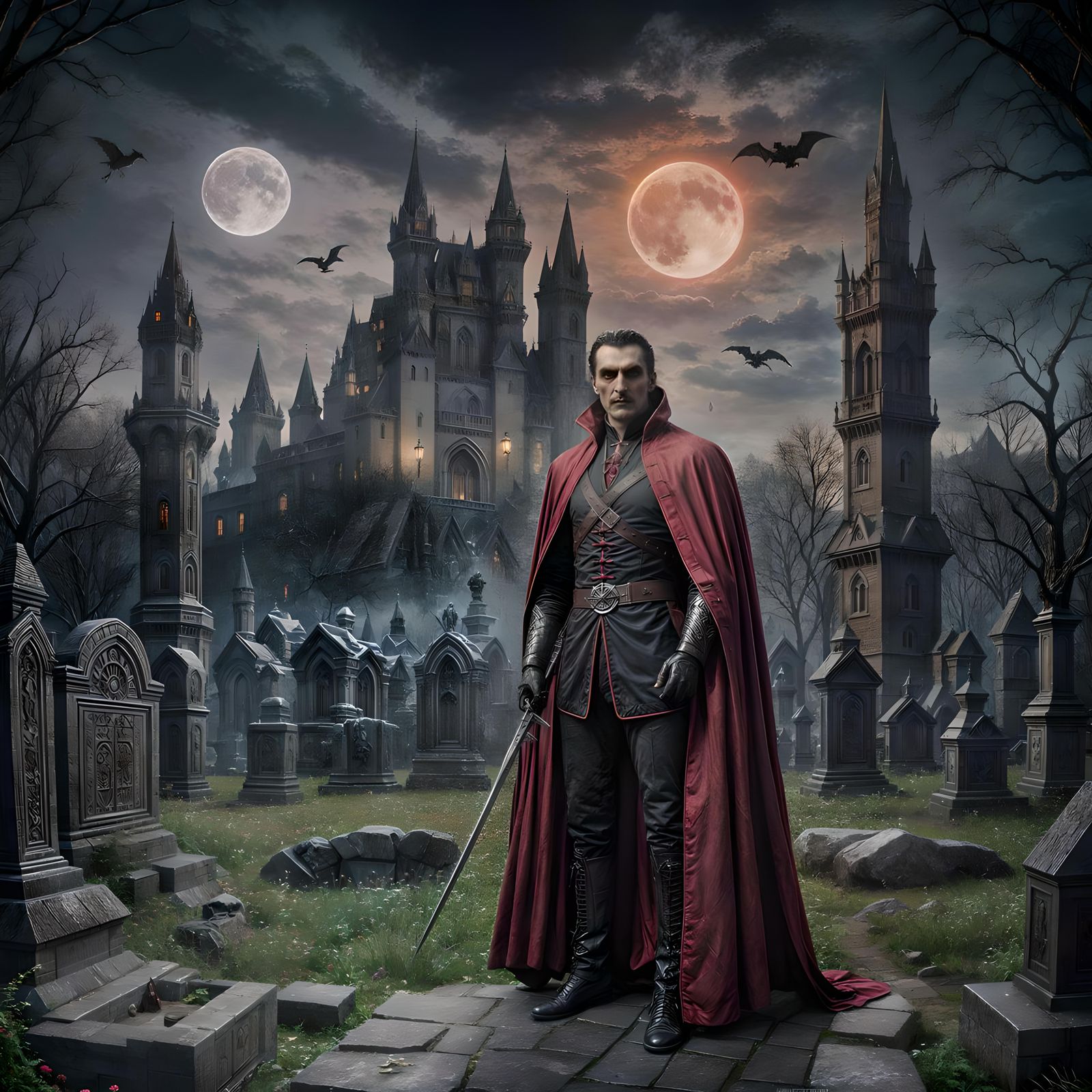 Count Dracula in Graveyard: Dark Fantasy Concept Art