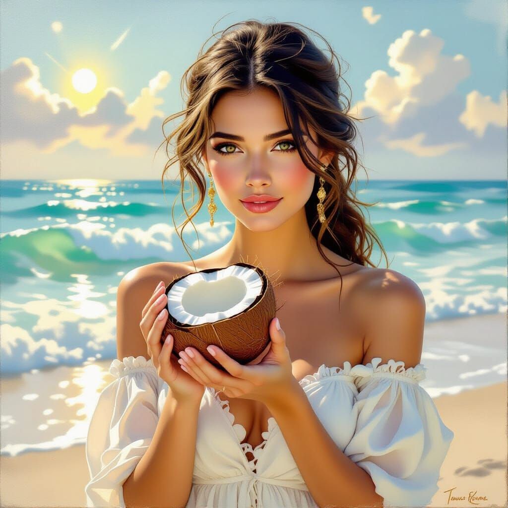 Woman with Coconut in Metamodern Style