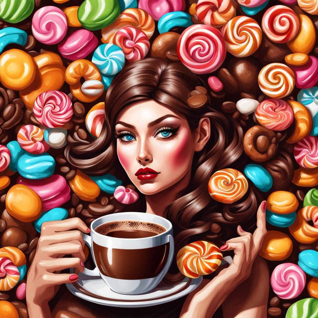 Coffee Candy Woman in Candy Art Style