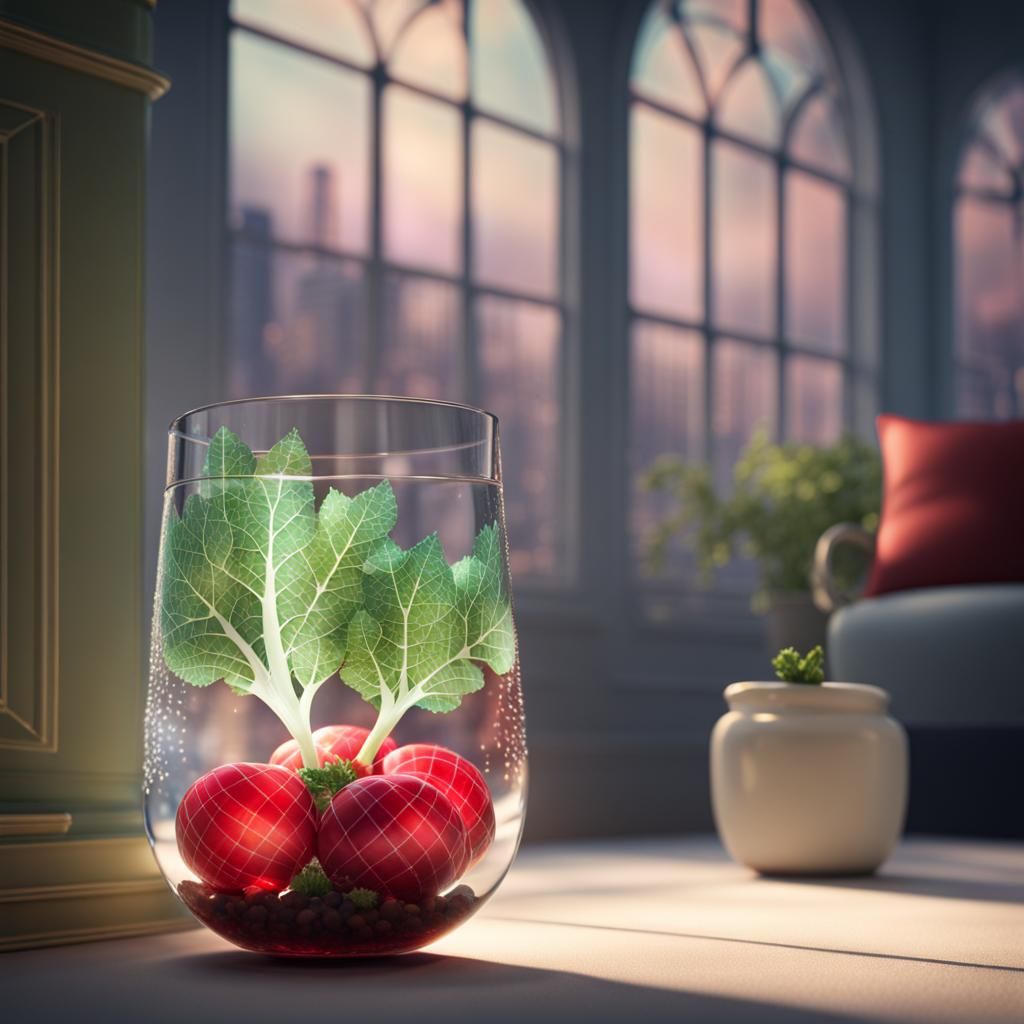 Plaid Crystal Glass Turnip with Family Scene