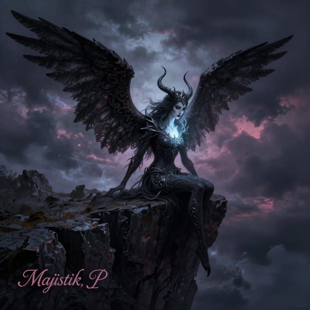 Dark Fantasy Angel on Cliff