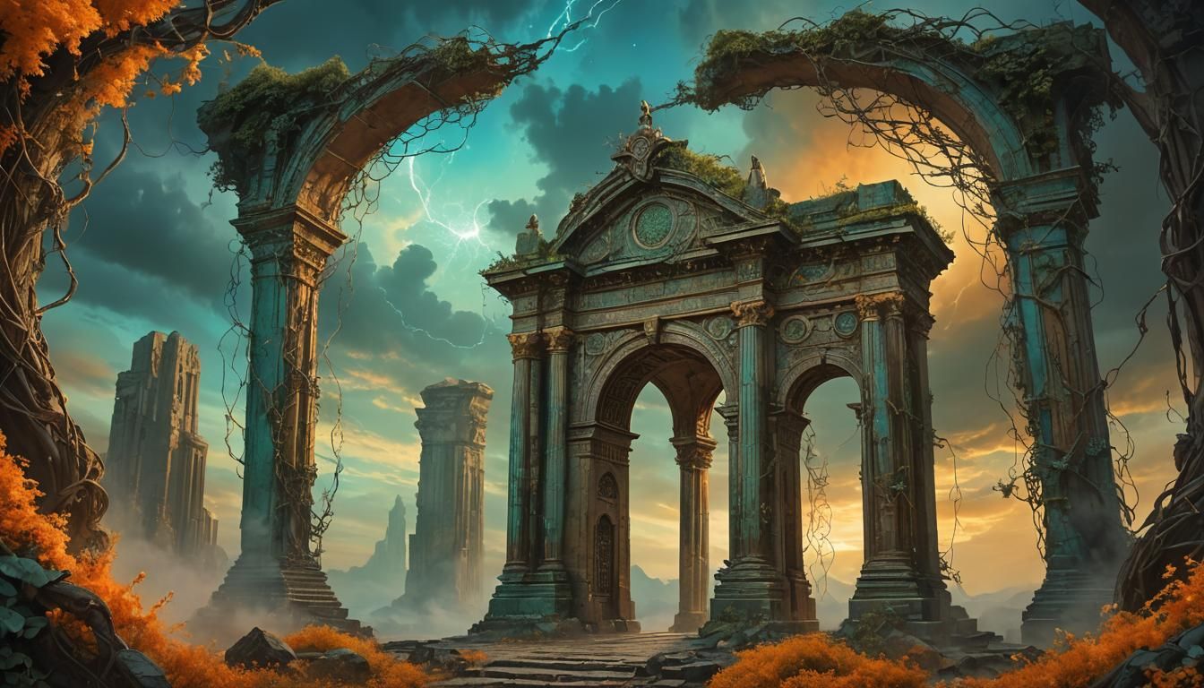 Mystical Gateway with Ethereal Glow in Dark Fantasy Style