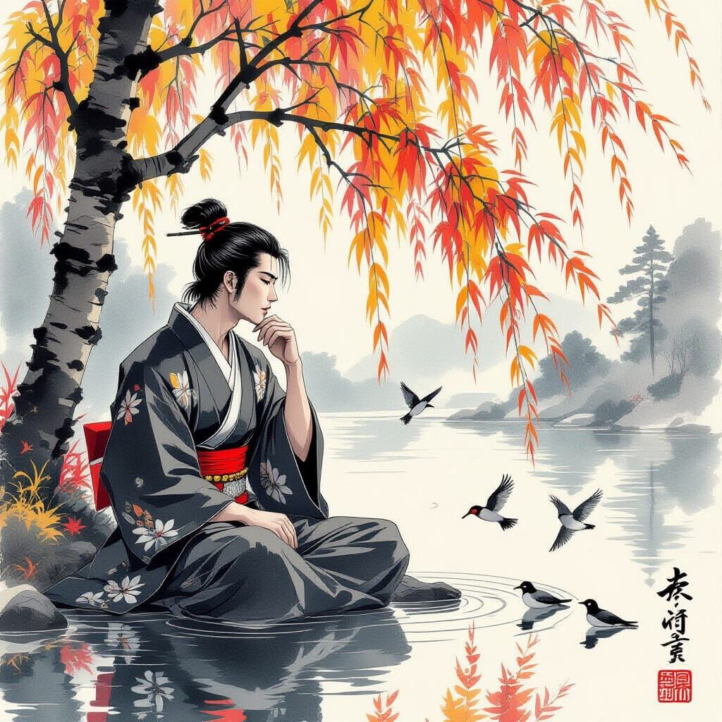 Japanese Men in Ukiyo-e Style by Crystal Brook